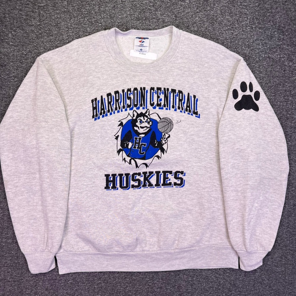 Jerzee Sweatshirt L Gray Athletic Retro Harrison Central Huskies Graphic VTG USA - Picture 5 of 16